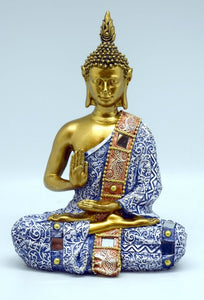 Buddha with Blue Clothing and Mirror Ornaments